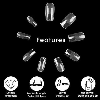 120 PCS Clear False Nails Tips Short Medium Length Full Cover Acrylic Fake Nails Almond Shaped Ballerina Nails Tips Lady French Style Press On Nails with Case for Nail Salons and DIY Nail Art 12 Sizes