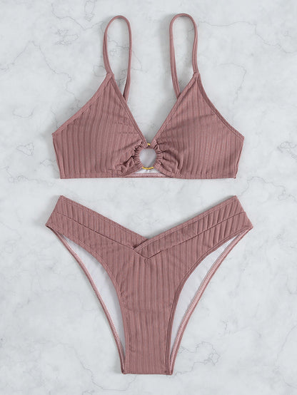 Bikini Swimsuit Sexy Bikini Solid Color V Shaped Pants Swimsuit