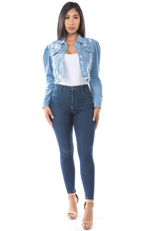 WOMEN FASHION DENIM CROP JACKET