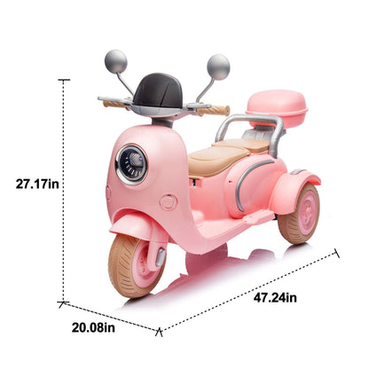 12V Two-seater Kids Ride On Level Up Electric Motorcycle,2wd,Three-wheel Toy w/Music,Bluetooth,USB,Backseat flip adult seat,Portable Storage Hooks&Oversized Trunk,LED Headlight For Kids 3-6.