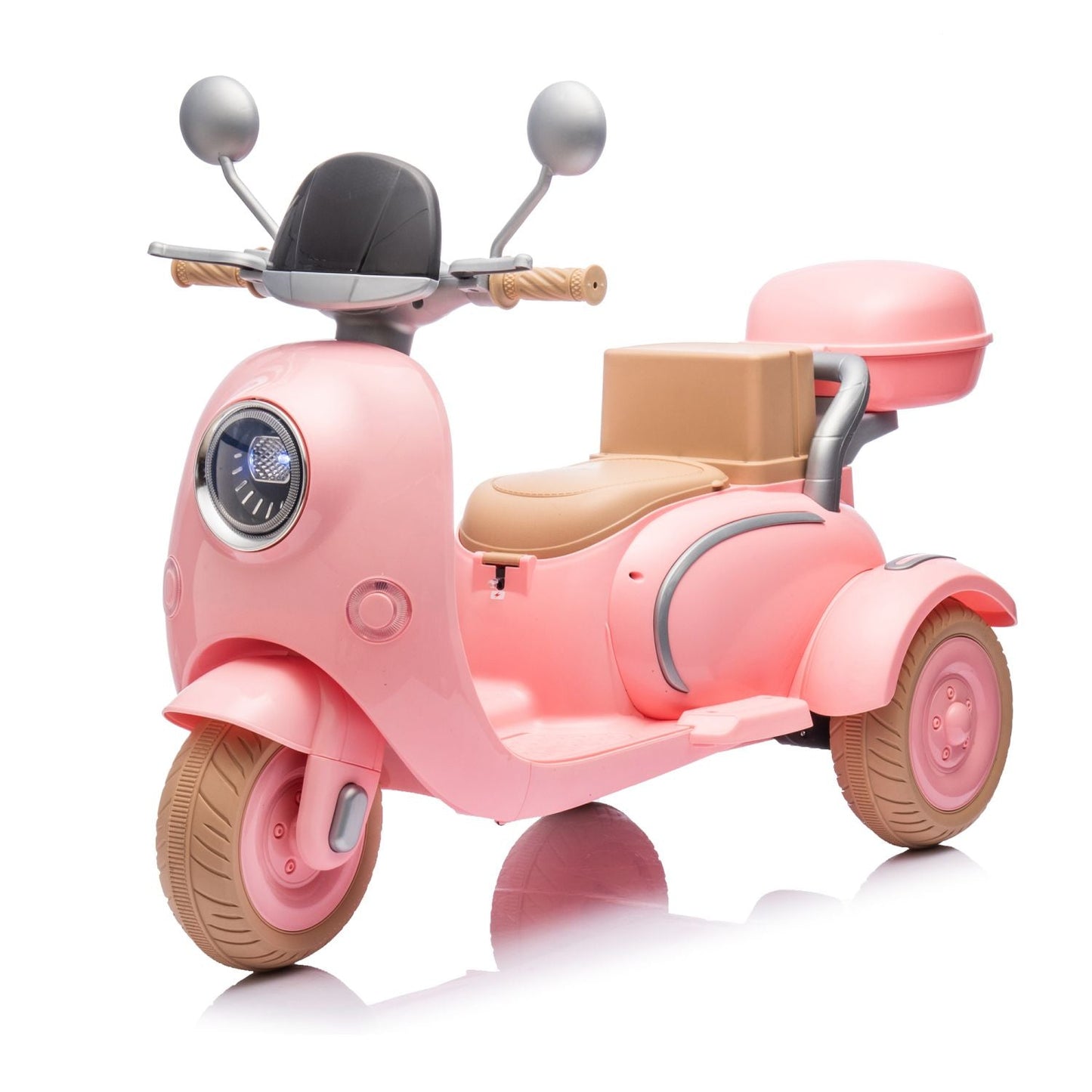 12V Two-seater Kids Ride On Level Up Electric Motorcycle,2wd,Three-wheel Toy w/Music,Bluetooth,USB,Backseat flip adult seat,Portable Storage Hooks&Oversized Trunk,LED Headlight For Kids 3-6.