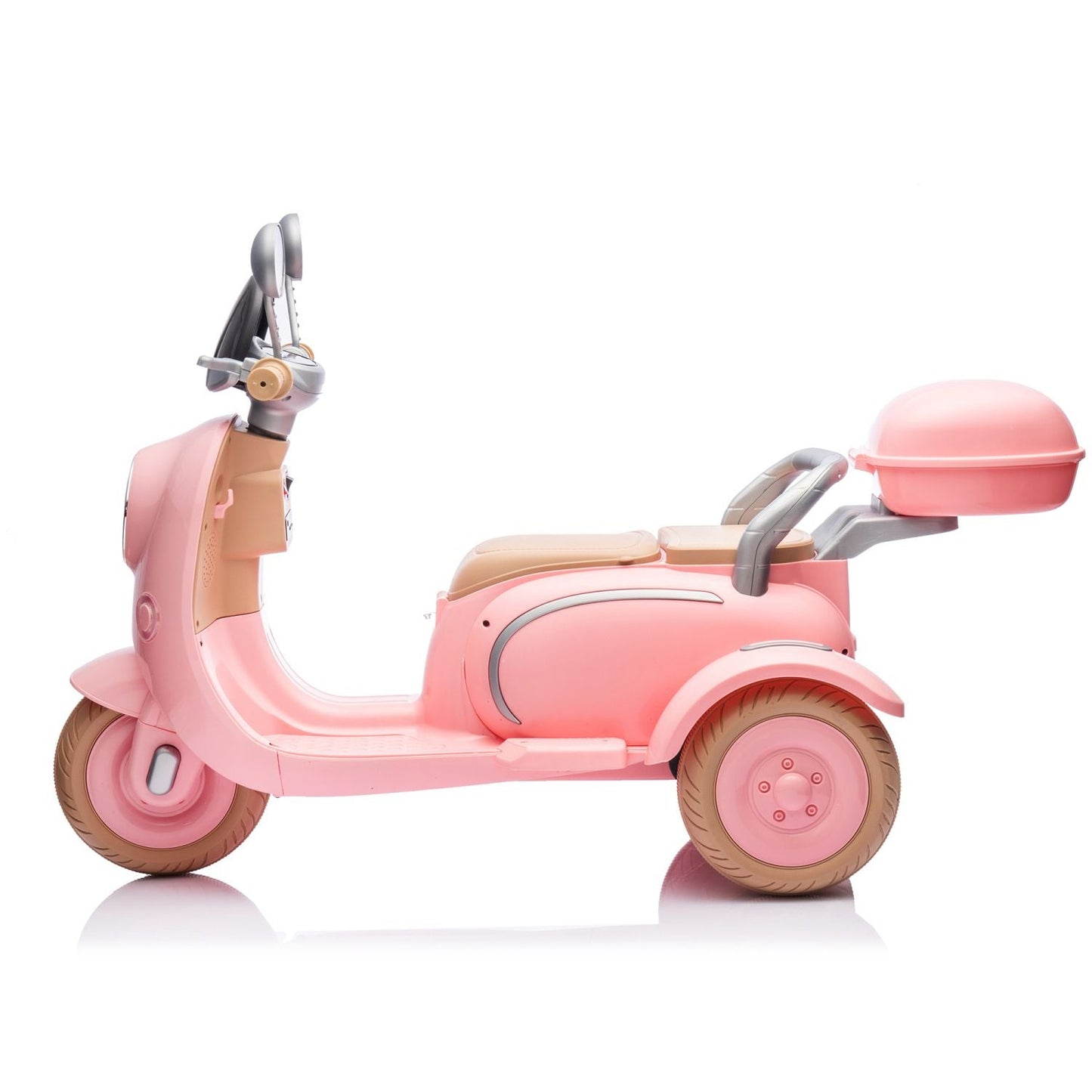 12V Two-seater Kids Ride On Level Up Electric Motorcycle,2wd,Three-wheel Toy w/Music,Bluetooth,USB,Backseat flip adult seat,Portable Storage Hooks&Oversized Trunk,LED Headlight For Kids 3-6.