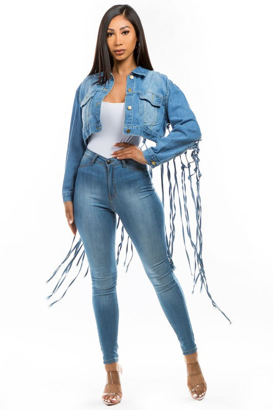 WOMEN FASHION DENIM CROP JACKET