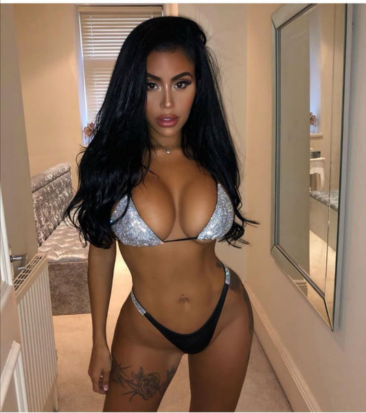 Cross-Mirror Women Clothing Beach Swimsuit Sexy Bikini Low Waist Split Rhinestone Swimsuit