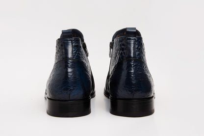 The Randor Navy Blue Crocodile Leather Side-Zip Dress Ankle Men Boot