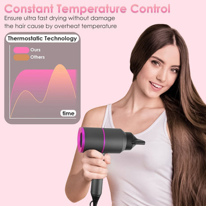 1800W Hair Dryer Portable Compact Hair Blow Dryer with Cool/Warm/Hot Wind with Diffuser Concentrator/Comb Nozzle ALCI Plug Overheat Protection for Women Man Straight Curly Hair