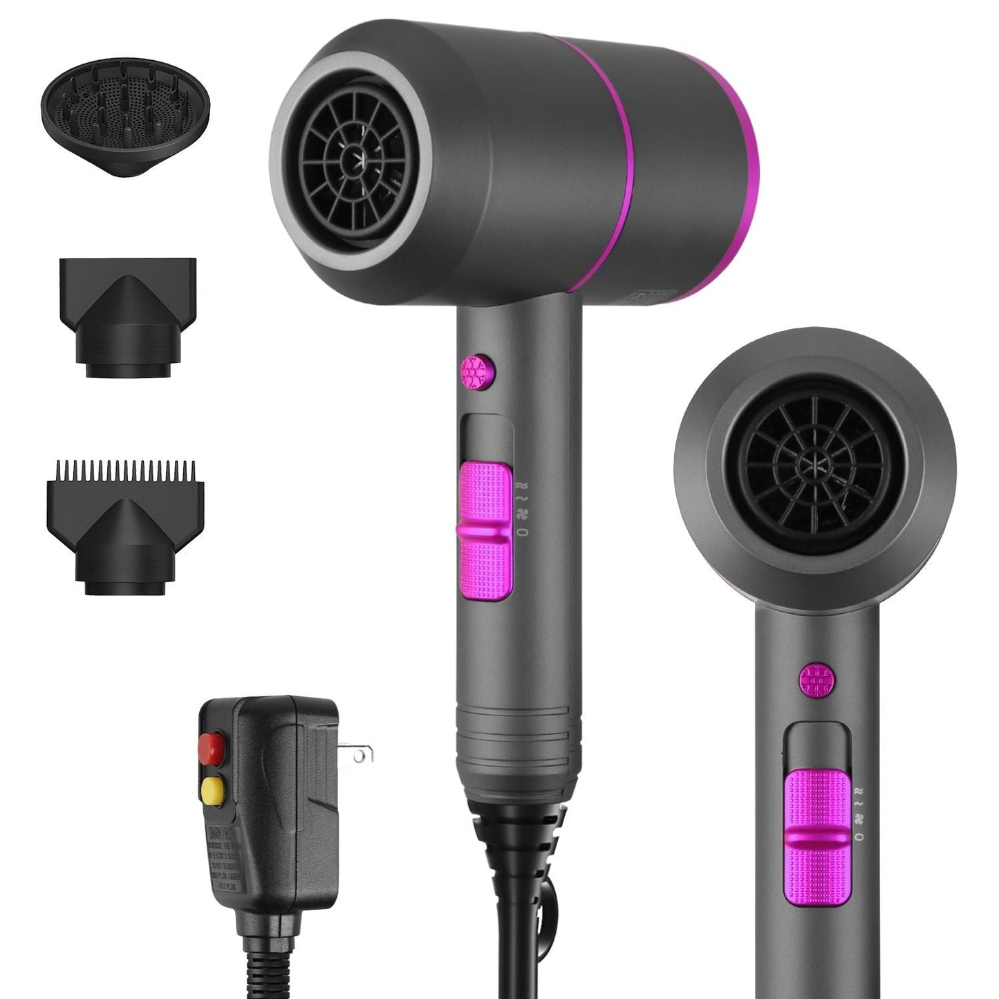 1800W Hair Dryer Portable Compact Hair Blow Dryer with Cool/Warm/Hot Wind with Diffuser Concentrator/Comb Nozzle ALCI Plug Overheat Protection for Women Man Straight Curly Hair