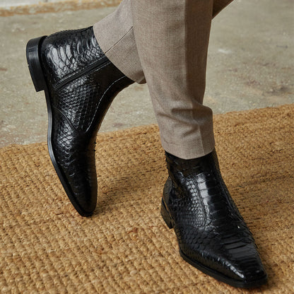 The Boss Black Pythn Snk Zip-Up Leather Men Boot Limited Edition