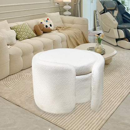 1pc 19.69"Faux Fur Pouf Ottoman Modern Boucle Upholstered With Storage, Multifunctional Upholstered Vanity Chairs For Makeup, Soft Padded Seat With Removable Lid