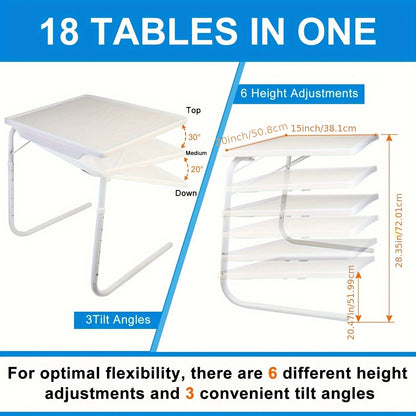 1pc Foldable Tray Table - Ultra-Portable, Smoothly Adjustable to 6 Heights, 3 Angle Settings - Perfect for Sofa TV Tray, Laptop Table, Eating, Dinner, or Coffee