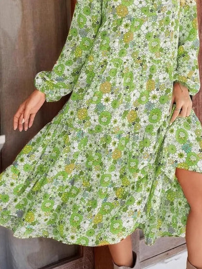 Floral Print Balloon Sleeve Midi Dress