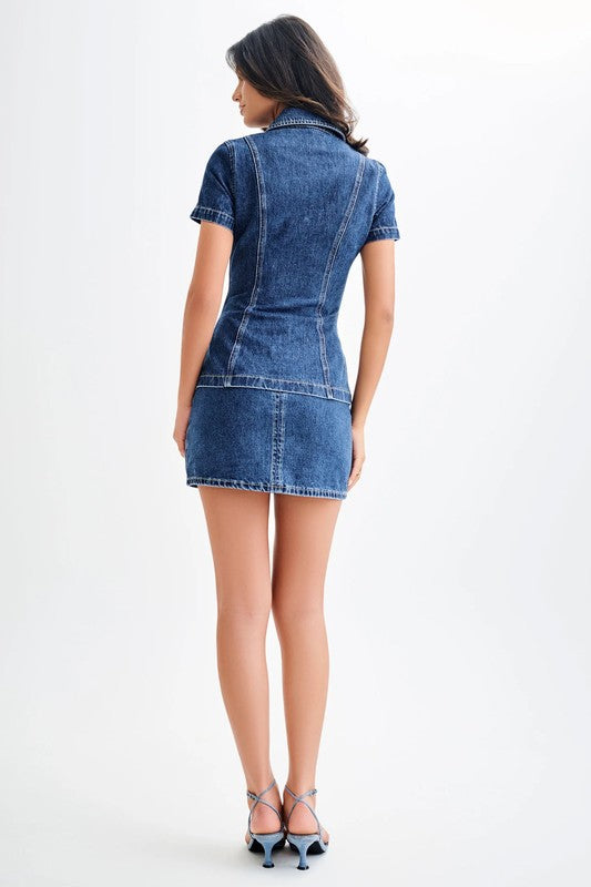 WOMEN FASHION DENIM TWO PIECE SHORT SET