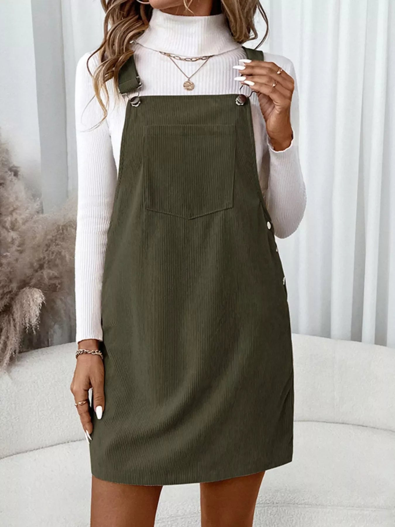Corduroy Overall Mini Dress with Adjustable Straps