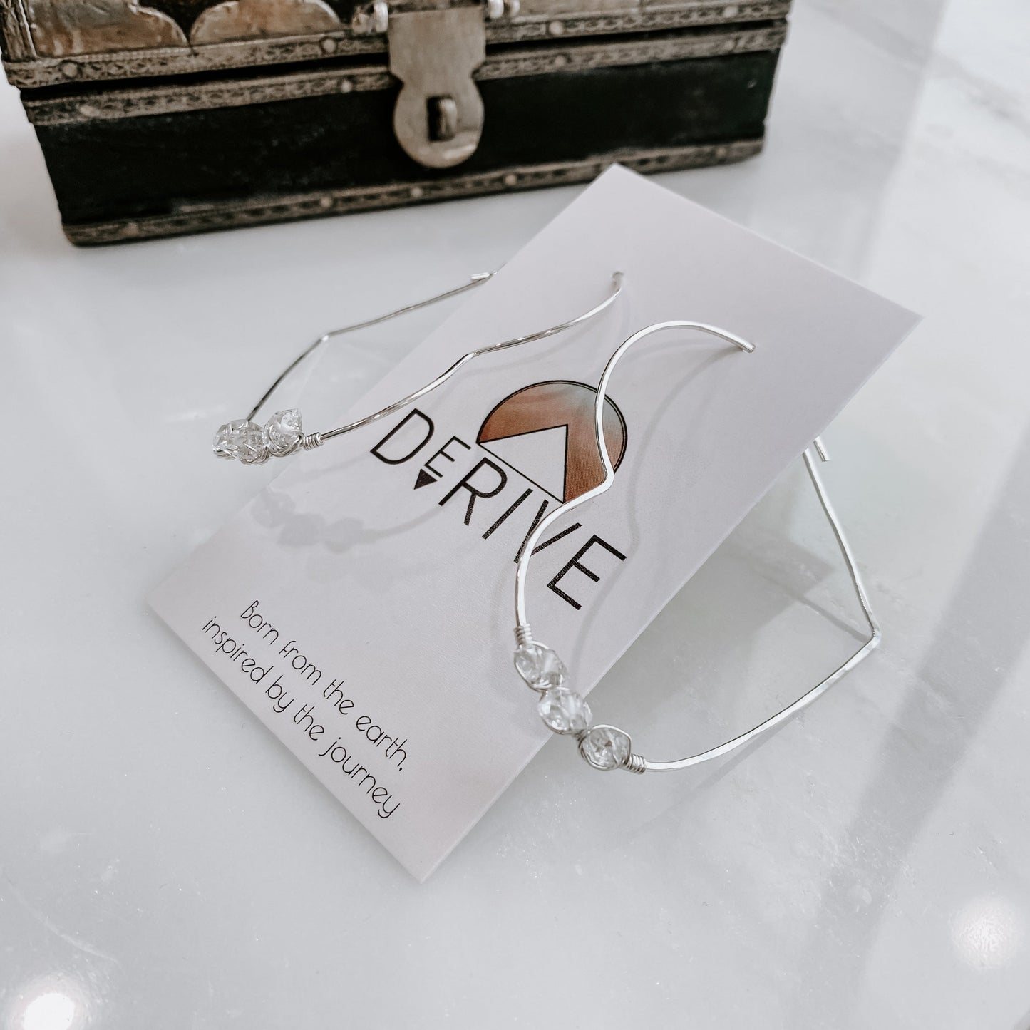 Herkimer Diamond Heart Threader Earrings