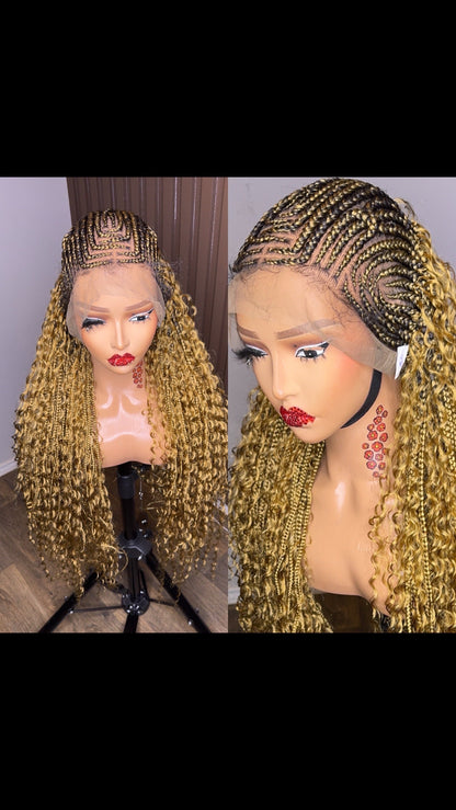 Cornrows braided wig in burgundy, brown and color 27