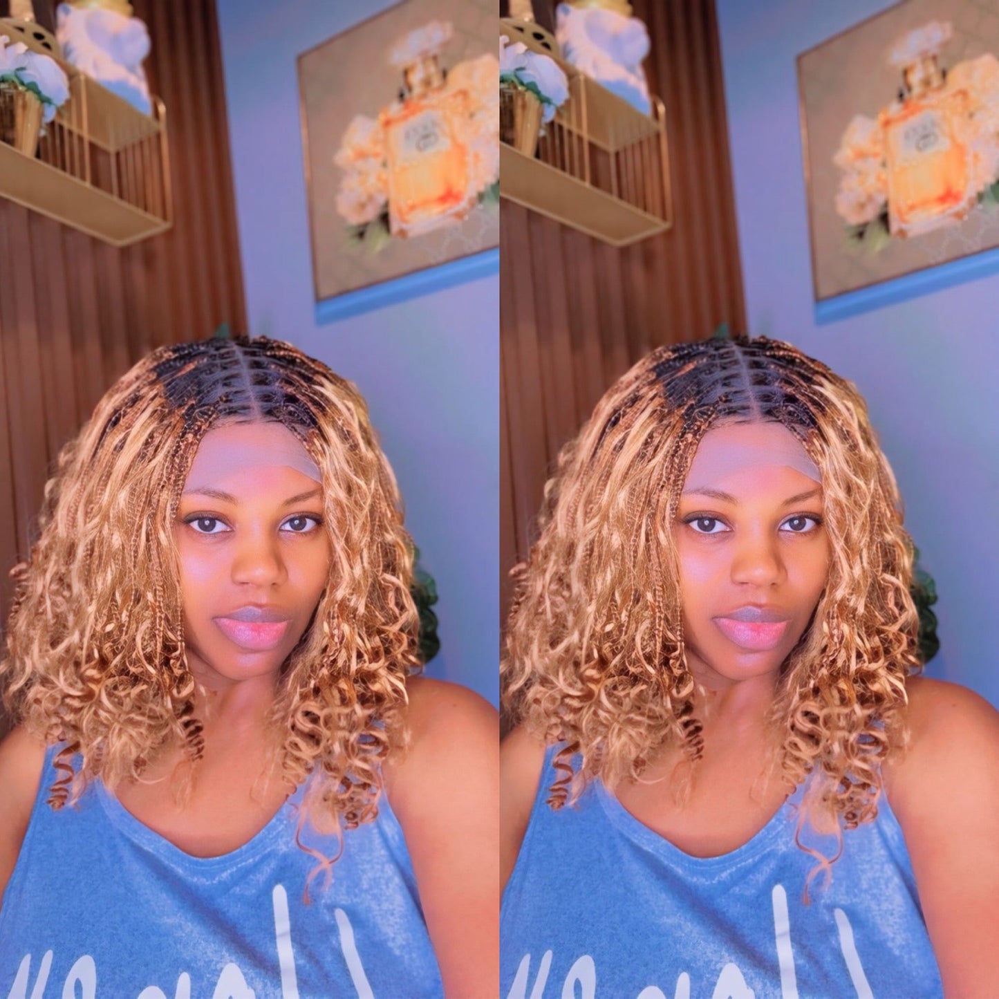 Honey blonde short boho braids