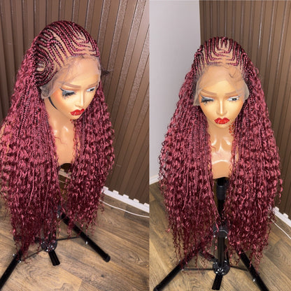 Cornrows braided wig in burgundy, brown and color 27