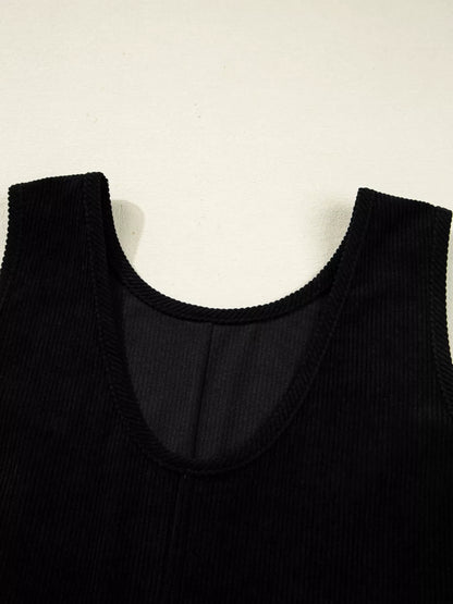 Corduroy Sleeveless Mini Dress with Patched Pockets