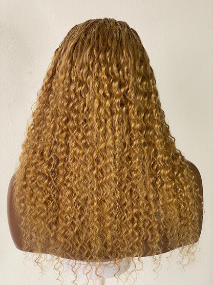 Wet And Wavy 100% Human Hair Knotless Braid Wig, HD Full Lace, Blond Color