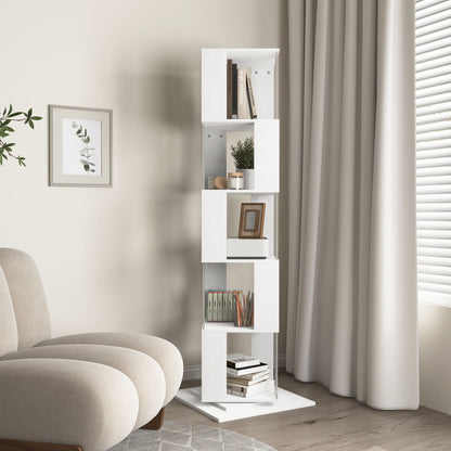 5 tier Rotating Bookshelf, Floor Rack Simple Bookcase with Acrylic plate Student Multi-Function Creative Bookshelf for Living Room with anti-toppling base