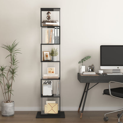 5 tier Rotating Bookshelf, Floor Rack Simple Bookcase with Acrylic plate Student Multi-Function Creative Bookshelf for Living Room with anti-toppling base