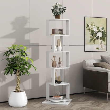 5 tier Rotating Bookshelf, Floor Rack Simple Bookcase with Acrylic plate Student Multi-Function Creative Bookshelf for Living Room with anti-toppling base
