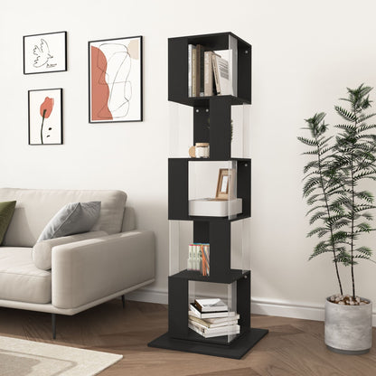 5 tier Rotating Bookshelf, Floor Rack Simple Bookcase with Acrylic plate Student Multi-Function Creative Bookshelf for Living Room with anti-toppling base