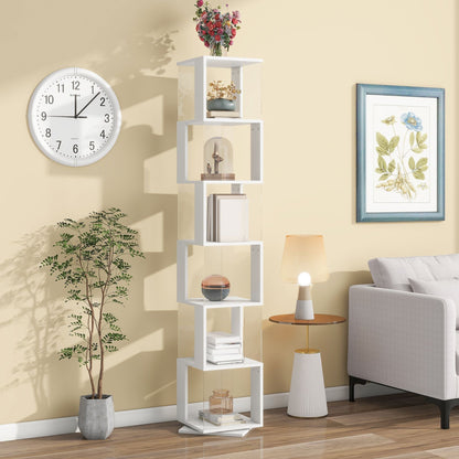 5 tier Rotating Bookshelf, Floor Rack Simple Bookcase with Acrylic plate Student Multi-Function Creative Bookshelf for Living Room with anti-toppling base