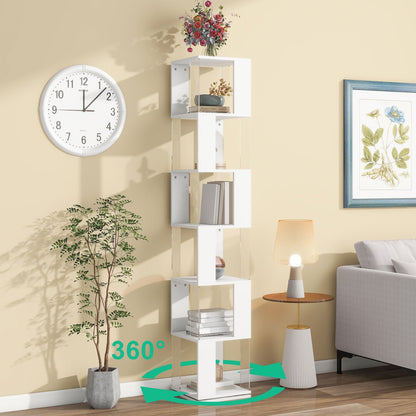 5 tier Rotating Bookshelf, Floor Rack Simple Bookcase with Acrylic plate Student Multi-Function Creative Bookshelf for Living Room with anti-toppling base