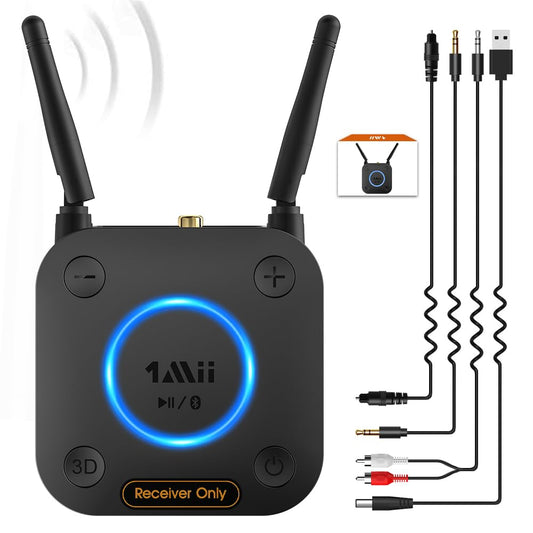 [Upgraded] 1Mii B06Pro Long Range Bluetooth Receiver, HiFi Wireless Audio Adapter, Bluetooth 5.1 Receiver with 3D Surround aptX HD Low Latency Optical RCA AUX 3.5mm Coaxial for Home Stereo System
