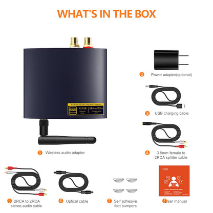 1Mii HiFi Bluetooth 5.3 Music Receiver for Home Stereo with LDAC, Bluetooth Audio Adapter with Audiophile DAC aptX HD, RCA Optical Output for AV Receiver or Stereo Amplifier - DS200Pro