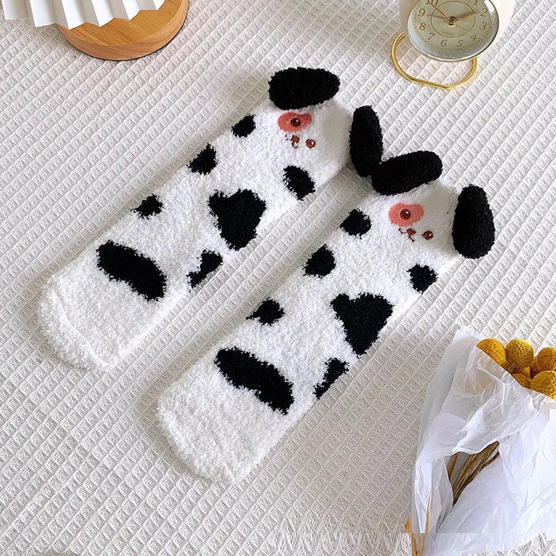 Thick Coral Fleece Warm Mid-Tube Sleeping Socks for Women