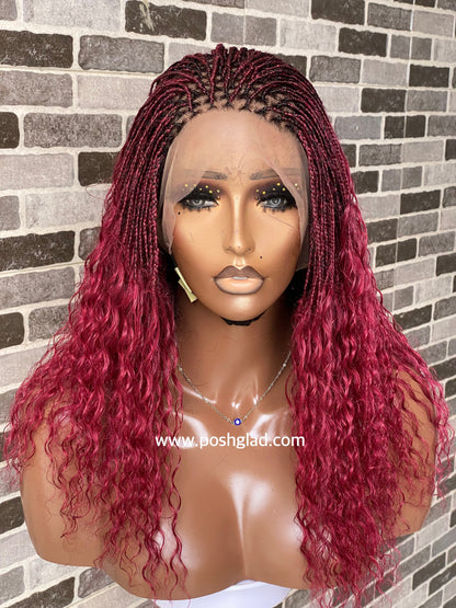 Wet And Wavy 100% Human Hair Knotless Braid Wig, HD Full Lace, Burgundy