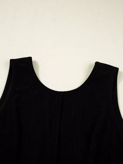 Corduroy Sleeveless Mini Dress with Patched Pockets