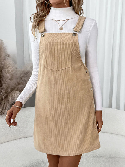 Corduroy Overall Dress with Pocket