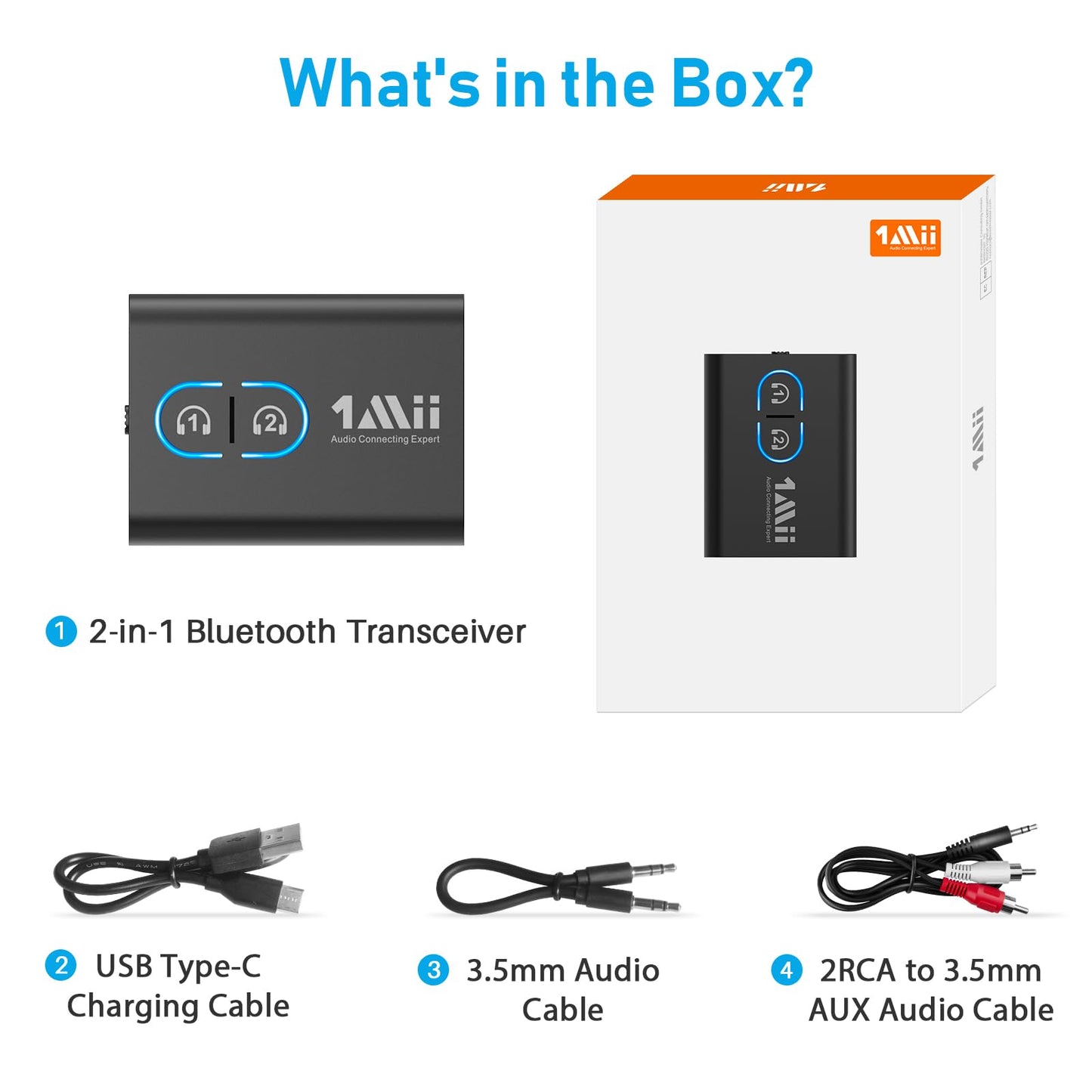 1Mii Bluetooth 5.3 Transmitter Receiver for TV to Wireless Headphones, Dual Link AptX Adaptive/Low Latency/HD Audio, Aux Adapter for Home Stereo, Airplane, Boat, Gym