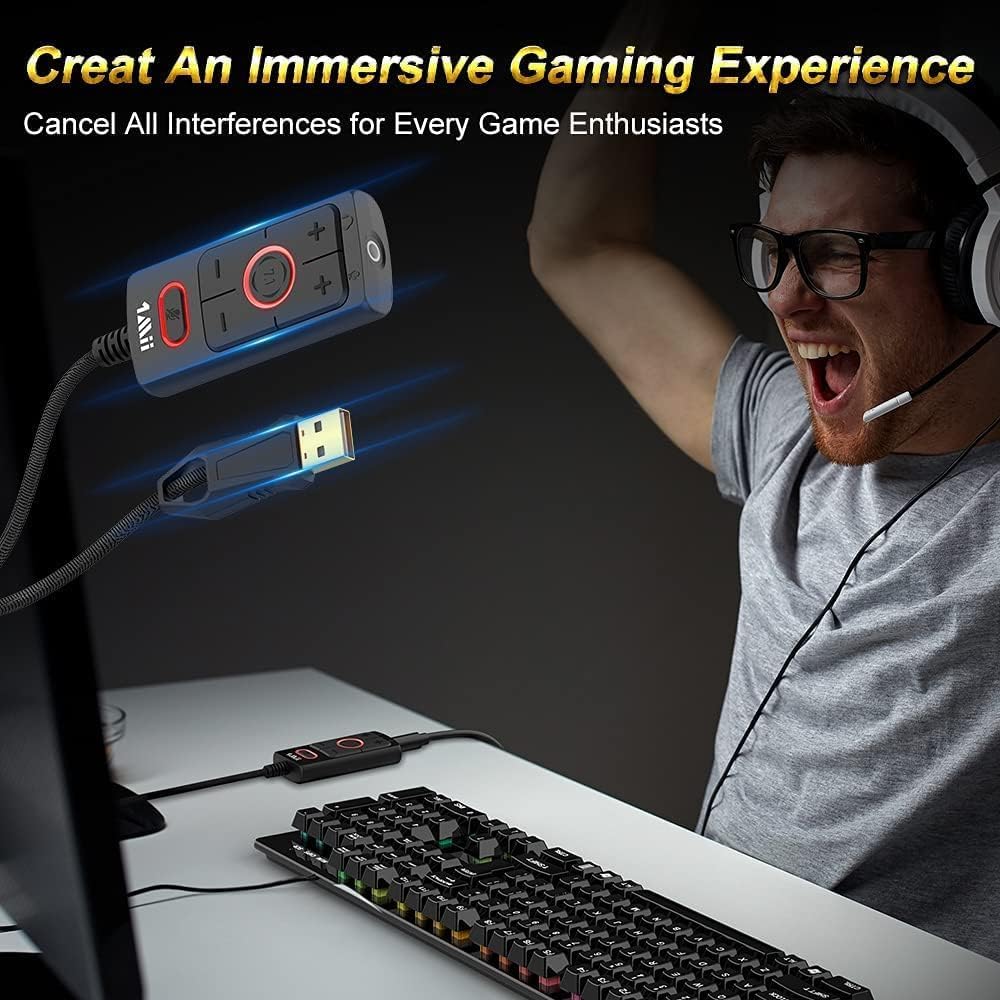 1Mii USB Sound Card - 3.5mm Jack Audio Adapter - Virtual 7.1 Surround Sound - USB Adapter for PS4/PC/MAC/Stereo Headsets, External Sound Card No Drivers Needed Plug and Play