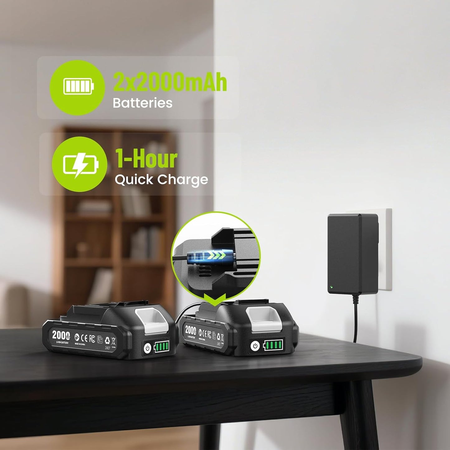 1/2" Electric Ratchet Wrench: 66Ft-lbs/400 RPM Variable Speed Cordless Power Ratchet Kit with 2x2000mAh Li-Ion Batteries, 8 Sockets, 1/4" and 1/2" Adapters, 3" Extension Bar for Auto Repair