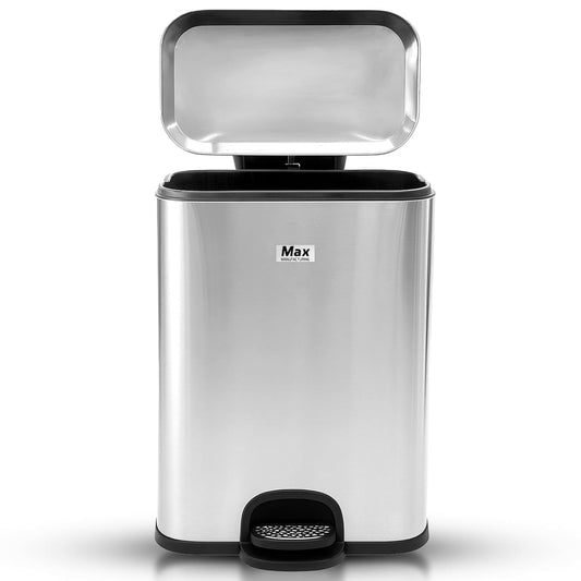 13 Gallon/50 L Trash Can with Lid - Rectangular Smudge-Resistant Kitchen Trash Can With Soft-Close Foot Pedal - Stainless Steel Garbage Can for Kitchen, Bathroom, or Office - Indoor and Outdoor Use