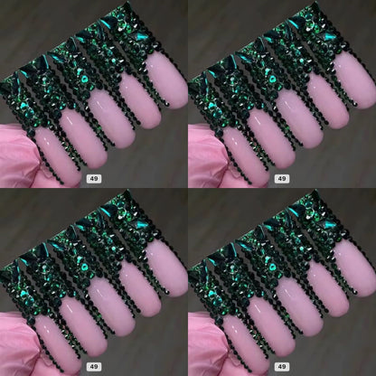 Green crystal long press on nails