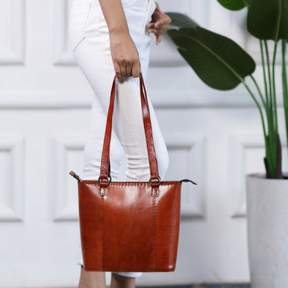 Solid Structure Tan Leather Mini Tote