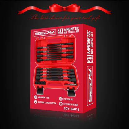 12-Piece Magnetic Nut Driver Set - Premium Impact Power Hex Nut Driver Drill Bit Master Kit, SAE & Metric, 1/4-Inch Quick-Change