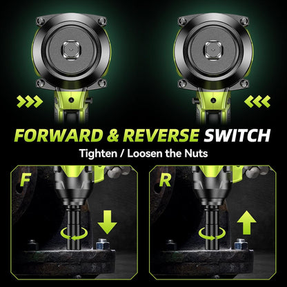 1400N.m (1032ft-lbs) Cordless Impact Wrench, 1/2 High Torque Brushless Impact Gun, 2400RPM Power, 2 x 4.0Ah Batteries, Fast Charger, Impact Wrench for Heavy Duty Truck RV Mower