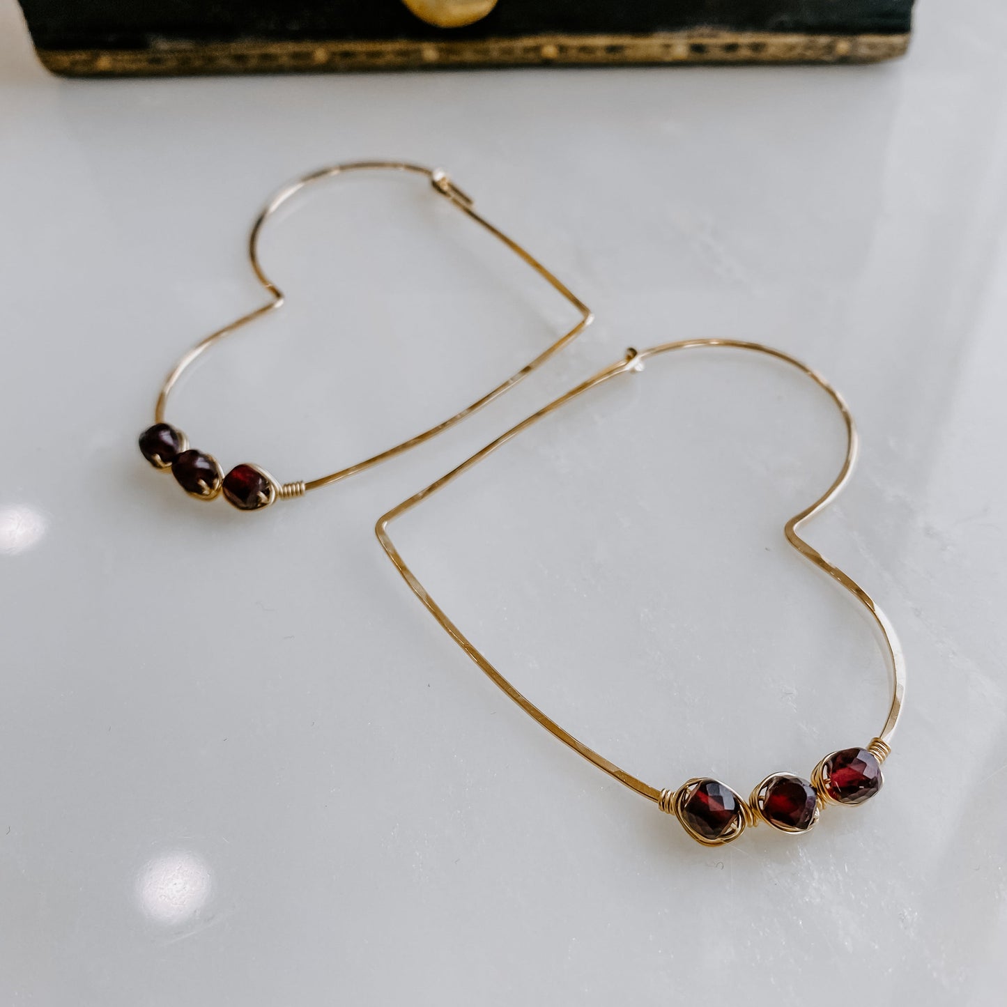 Garnet Heart Threader Earrings