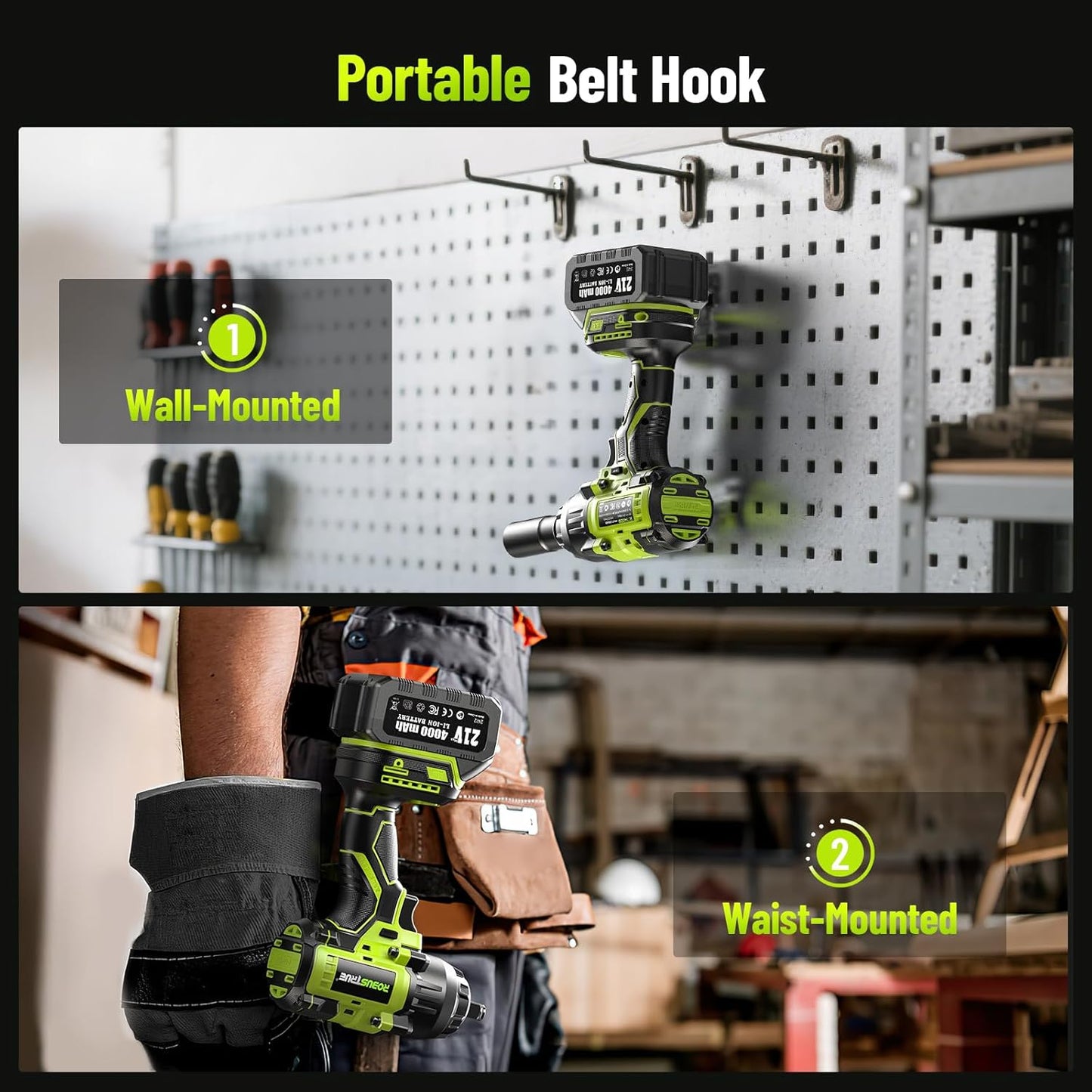 1400N.m (1032ft-lbs) Cordless Impact Wrench, 1/2 High Torque Brushless Impact Gun, 2400RPM Power, 2 x 4.0Ah Batteries, Fast Charger, Impact Wrench for Heavy Duty Truck RV Mower