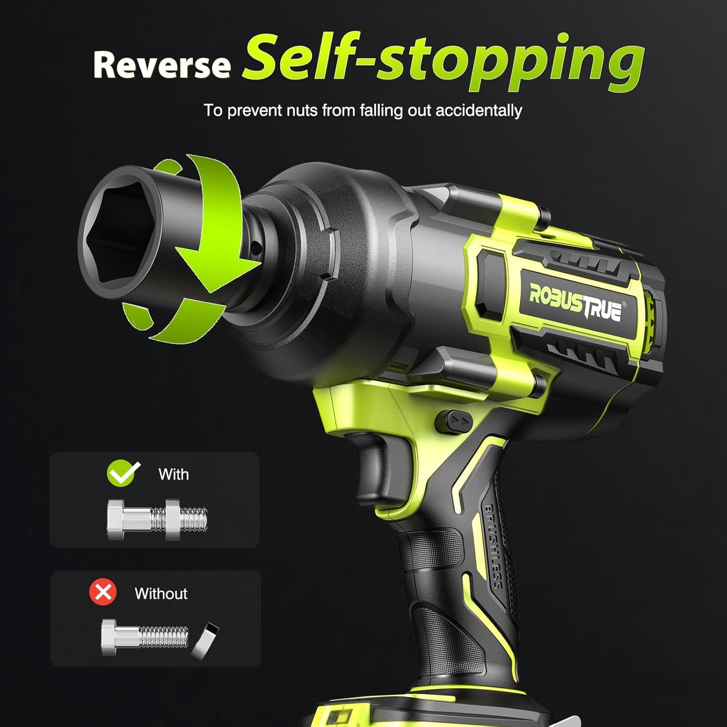 1500 ft-lbs/2000N.m High Torque Impact Wrench, 3/4 To 1/2 Brushless Impact Gun, Cordless 5.0Ah Battery, Fast Charger, Electric Impact Wrench for Heavy-duty Truck RV