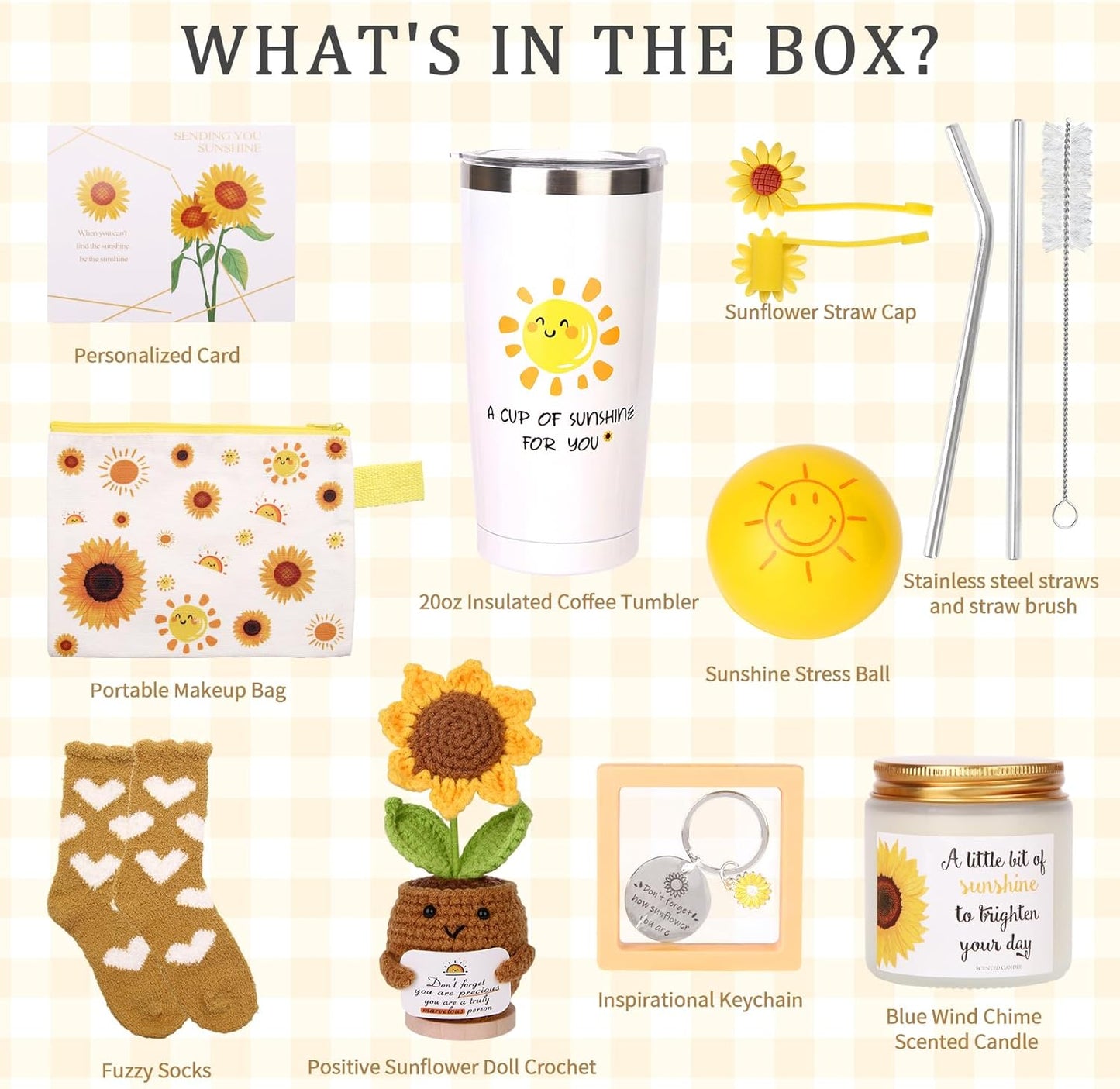 10Pcs Sunshine Gift for Women - Unique Care Package with Sunflower Gifts, Friendship Box of Sunshine for Mom Sister Wife, Get Well Soon & Birthday Present, Self Care Basket for Women Recovery