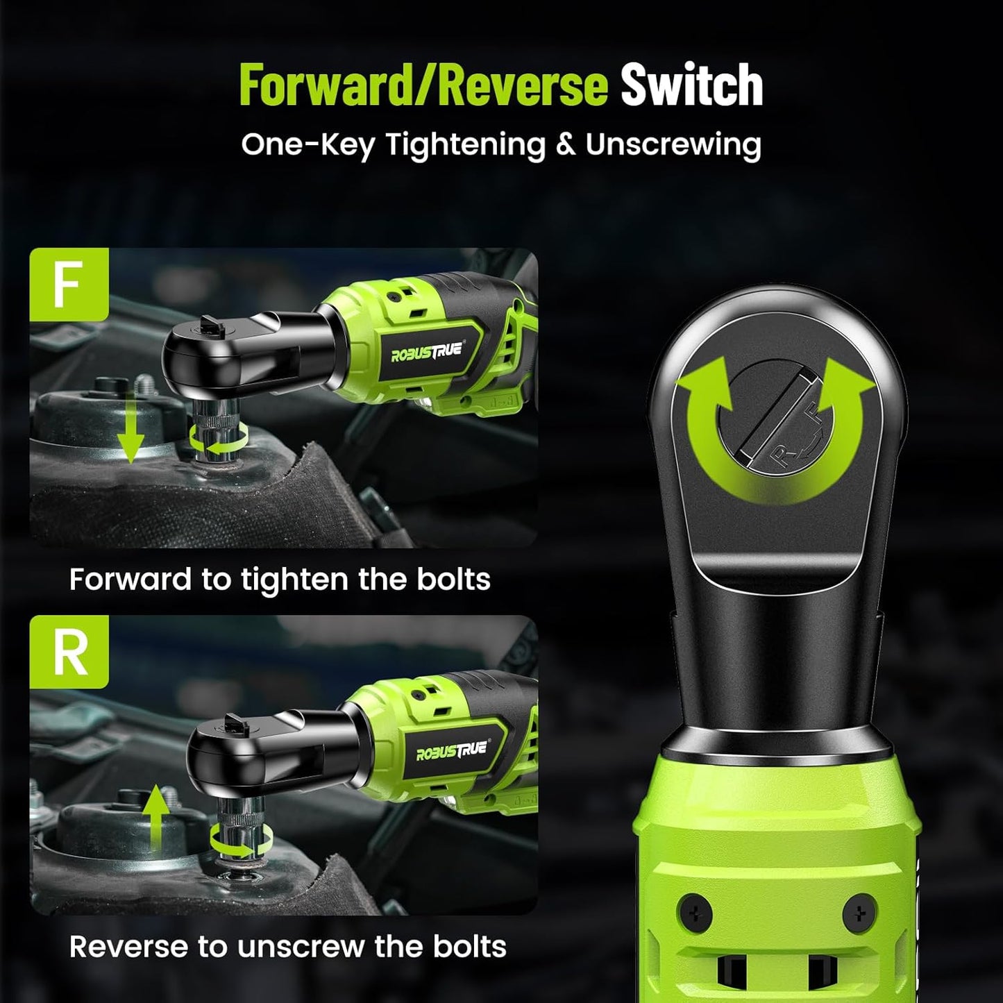 1/2" Electric Ratchet Wrench: 66Ft-lbs/400 RPM Variable Speed Cordless Power Ratchet Kit with 2x2000mAh Li-Ion Batteries, 8 Sockets, 1/4" and 1/2" Adapters, 3" Extension Bar for Auto Repair