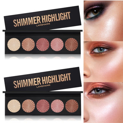 2 Packs Highlighter Powder Palette, 5 Colors Makeup Palette Contour Palette Eyeshadow Makeup Kit Waterproof Long Lasting Brilliant Lighten Skin Color Professional Face Shading Set (2, brown, Large)