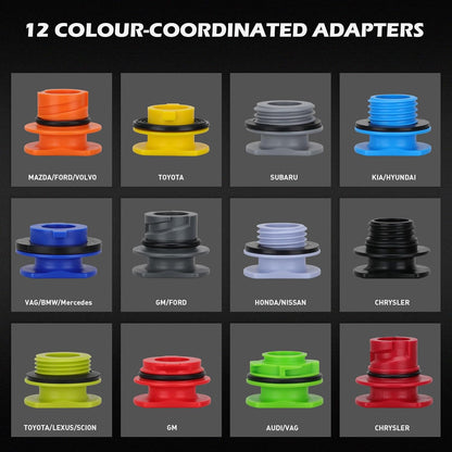 18-Piece Engine Oil Funnel Set, 1.59QT/1.5L Automotive Oil Funnel Kit with 12 Adapters, Elbow Fitting, Arrow Screen and Magnetic Storage Hooks Tray, Compatible with GM, Ford, BMW, Audi, Land Rover Etc